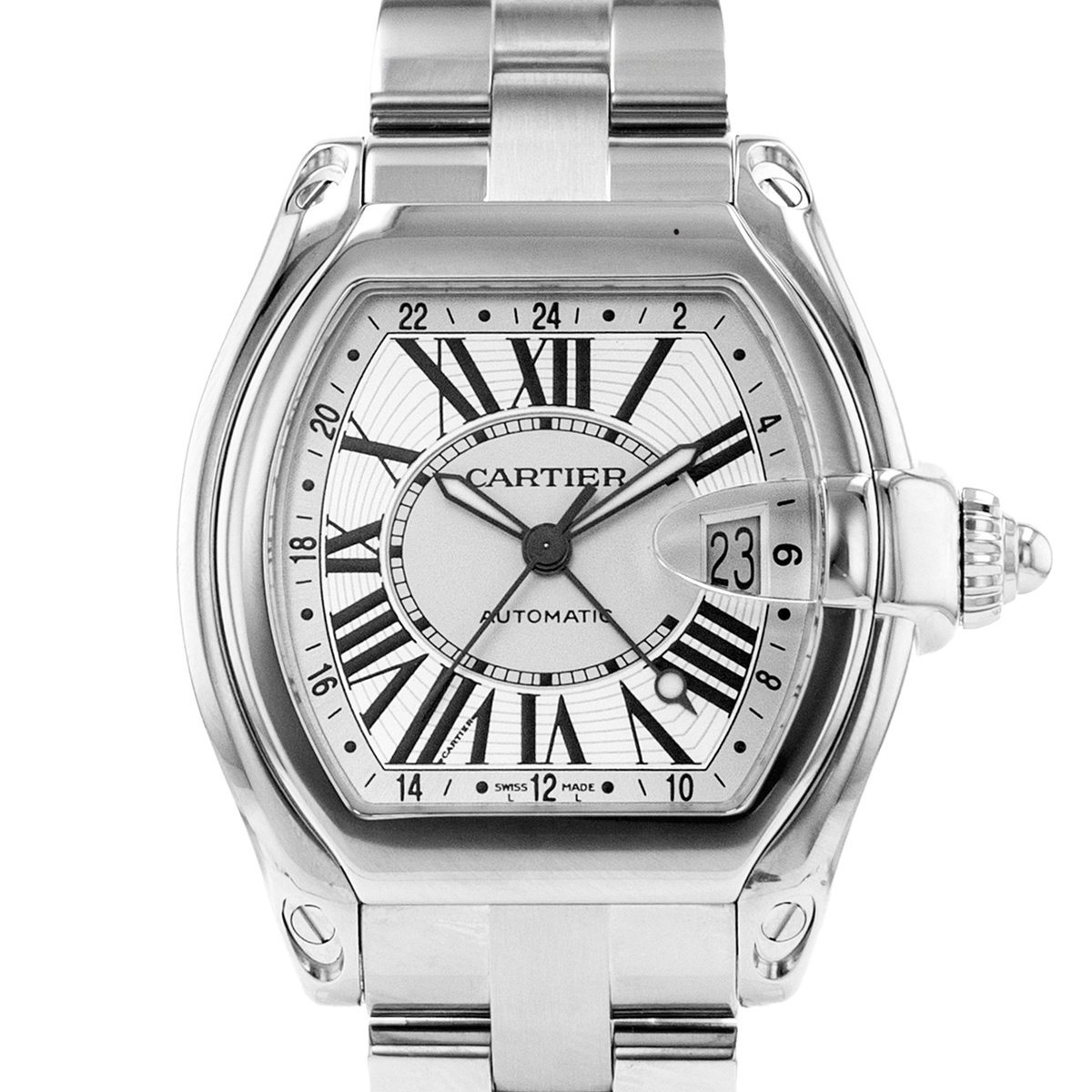 Cartier Roadster W62032X6 2722 40mm XL Silver Roman GMT Steel Mens Watch 2010