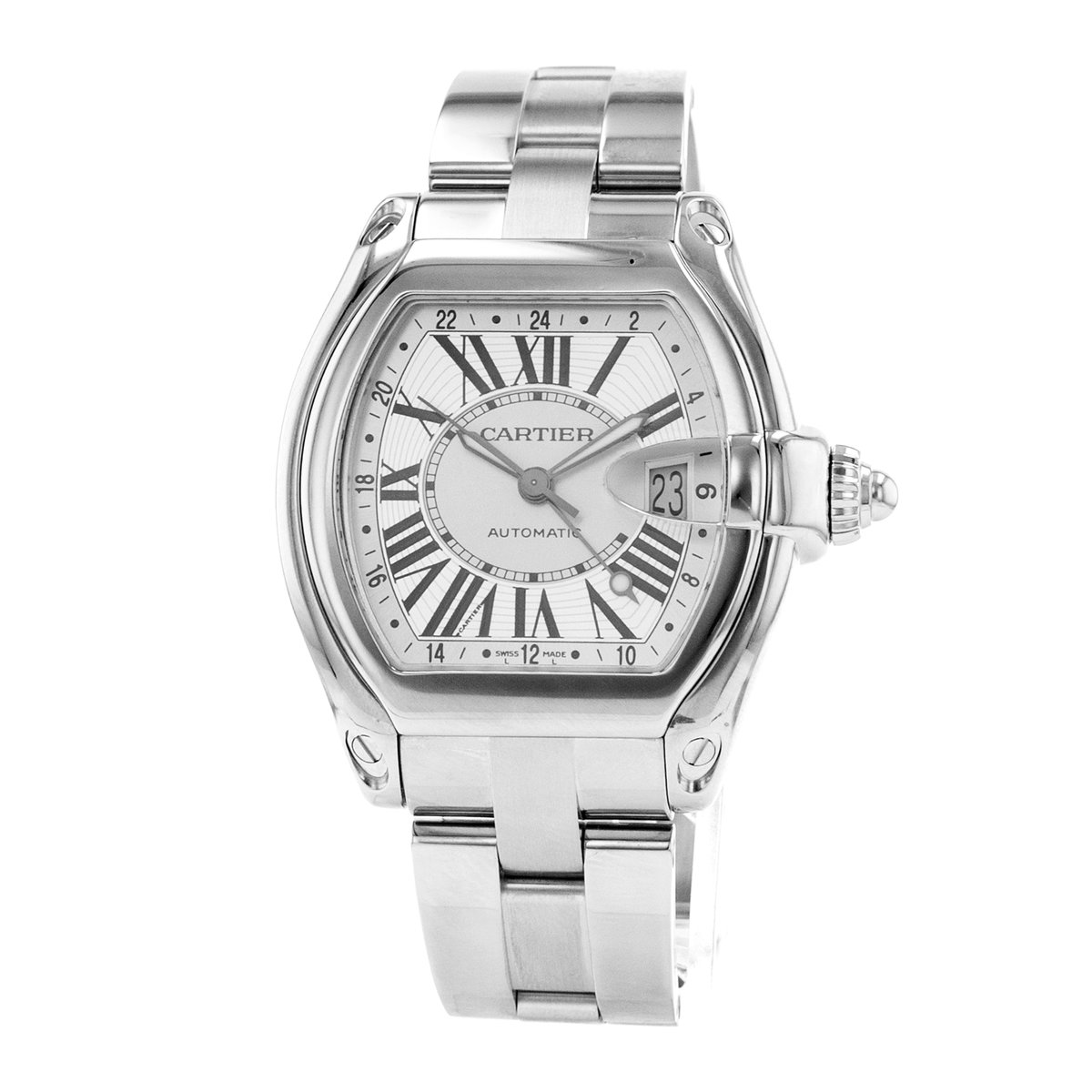 Cartier Roadster W62032X6 2722 40mm XL Silver Roman GMT Steel Mens Watch 2010