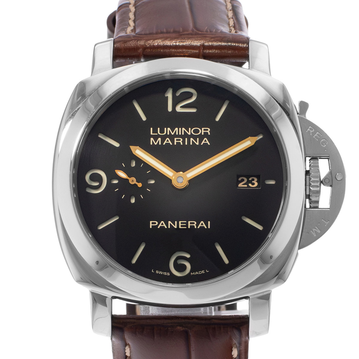 Panerai Luminor Marina 1950 PAM 00618 44mm Black Steel Leather Mens Watch 2014