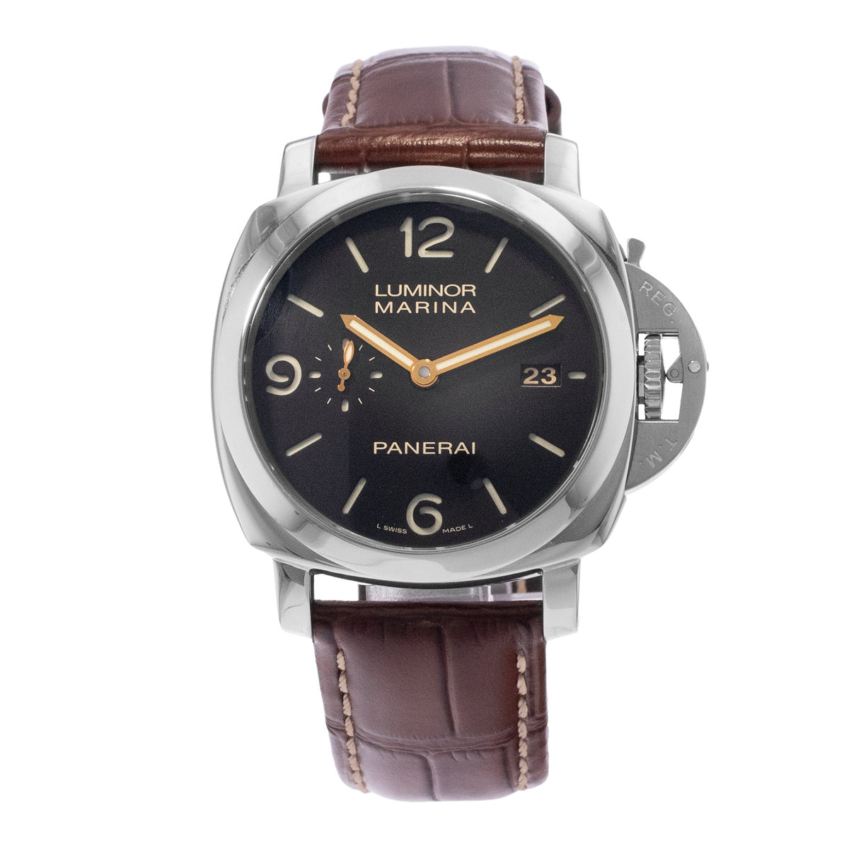 Panerai Luminor Marina 1950 PAM 00618 44mm Black Steel Leather Mens Watch 2014