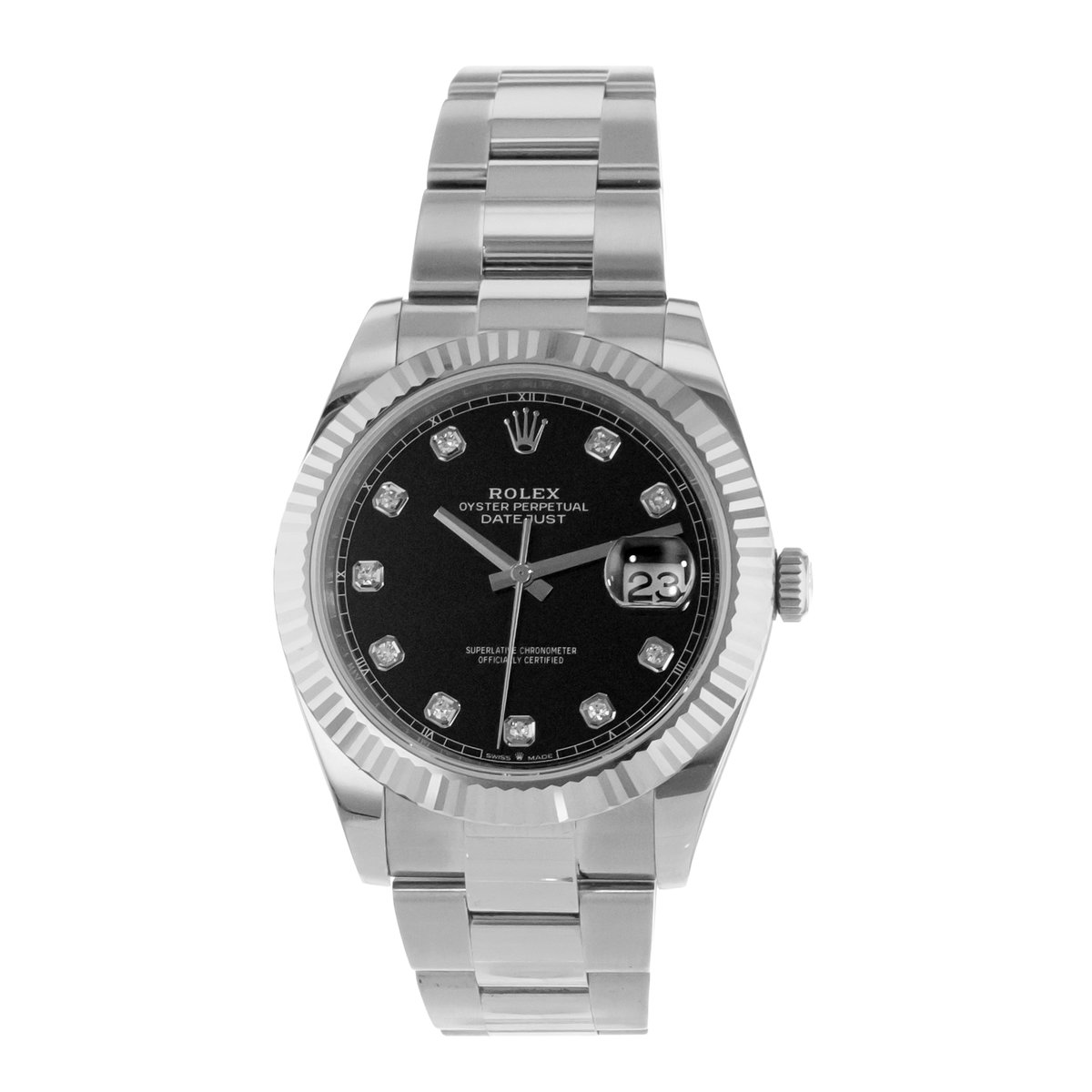 Rolex Datejust 41 126334 Black Diamond Fluted White Gold Steel Oyster Mens Watch