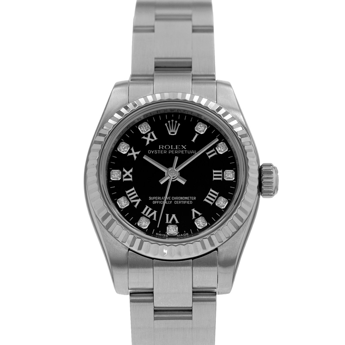 Rolex Oyster Perpetual 26 176234 Black Diamond Steel White Gold Ladies Watch