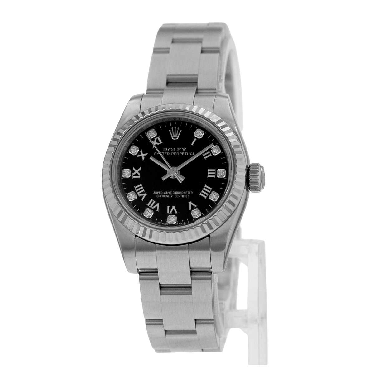Rolex Oyster Perpetual 26 176234 Black Diamond Steel White Gold Ladies Watch