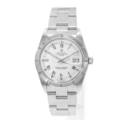 Rolex Oyster Perpetual Date 34 15010 White Roman Steel Oyster Mens Watch 1989