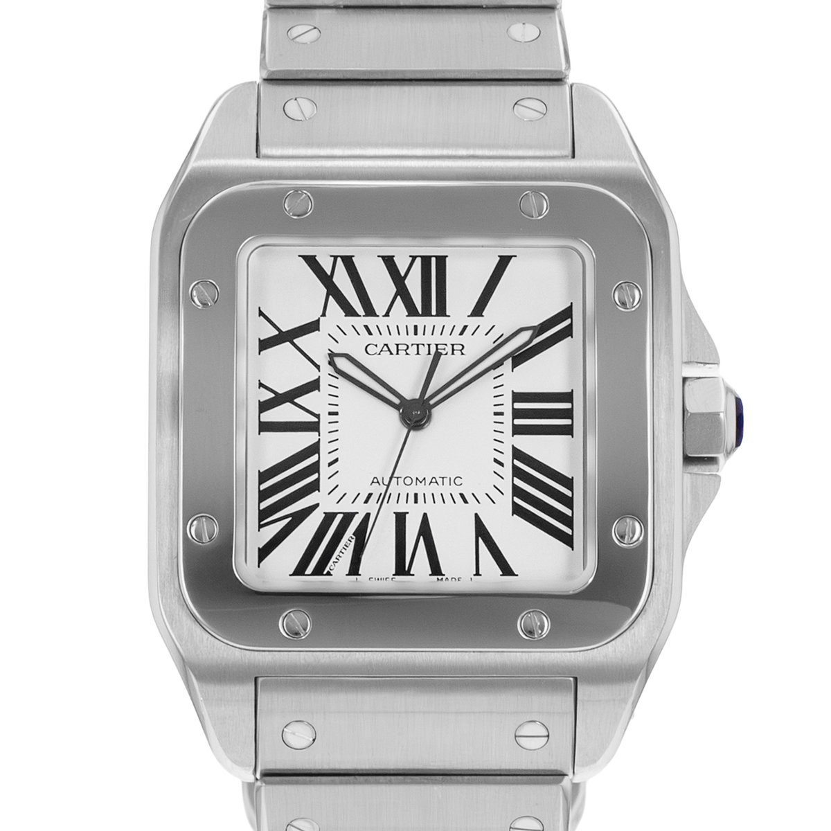 Cartier Santos 100 W200737G 2656 38x51mm XL Silver Roman Steel Mens Watch 2009