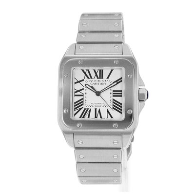 Cartier Santos 100 W200737G 2656 38x51mm XL Silver Roman Steel Mens Watch 2009