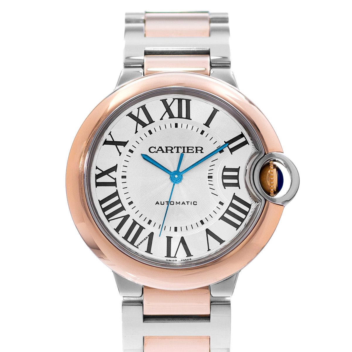 Cartier Ballon Bleu 36mm W2BB0003 3754 Silver Roman Steel Gold Mens Watch 2017