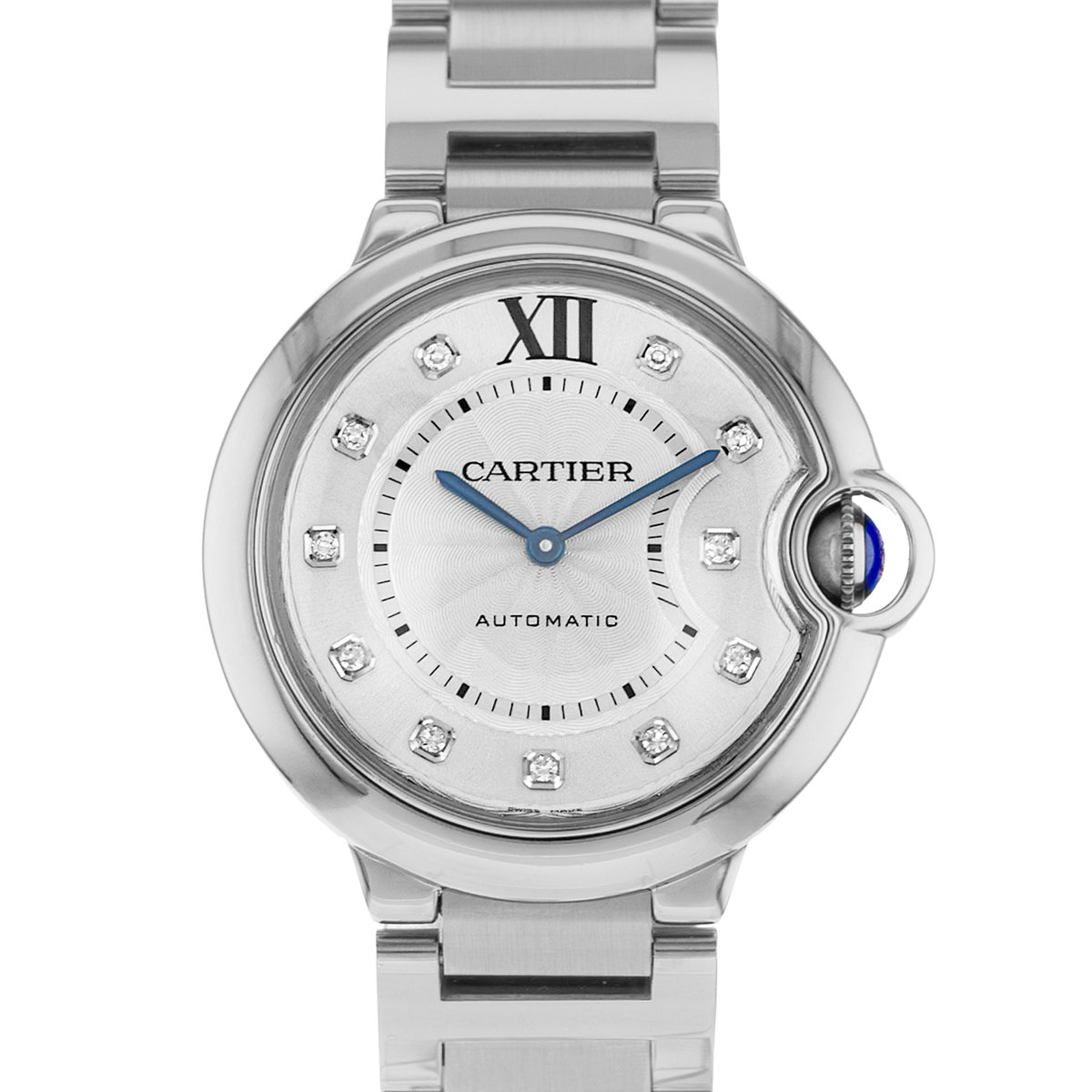 Cartier Ballon Bleu 36mm WE902075 3284 Silver Diamond Steel Ladies Watch 2010