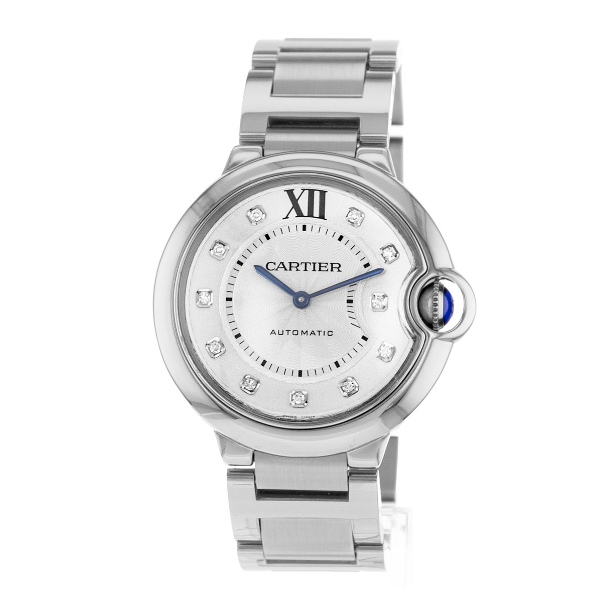 Cartier Ballon Bleu 36mm WE902075 3284 Silver Diamond Steel Ladies Watch 2010