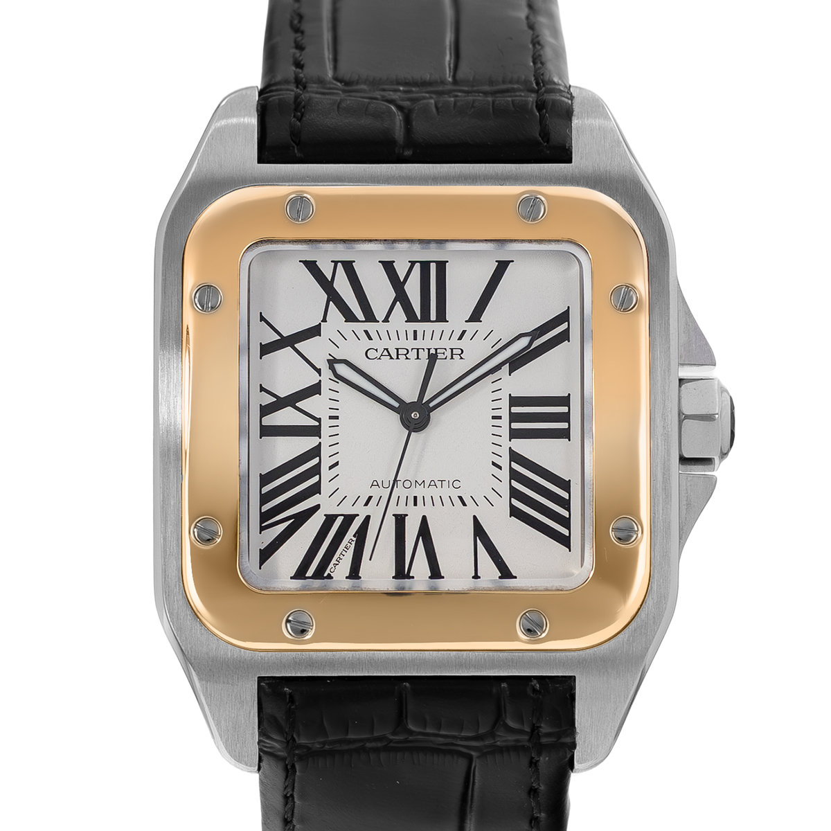 Cartier Santos 100 W20072X7 2656 38mm Silver Steel Gold Leather Mens Watch 2015