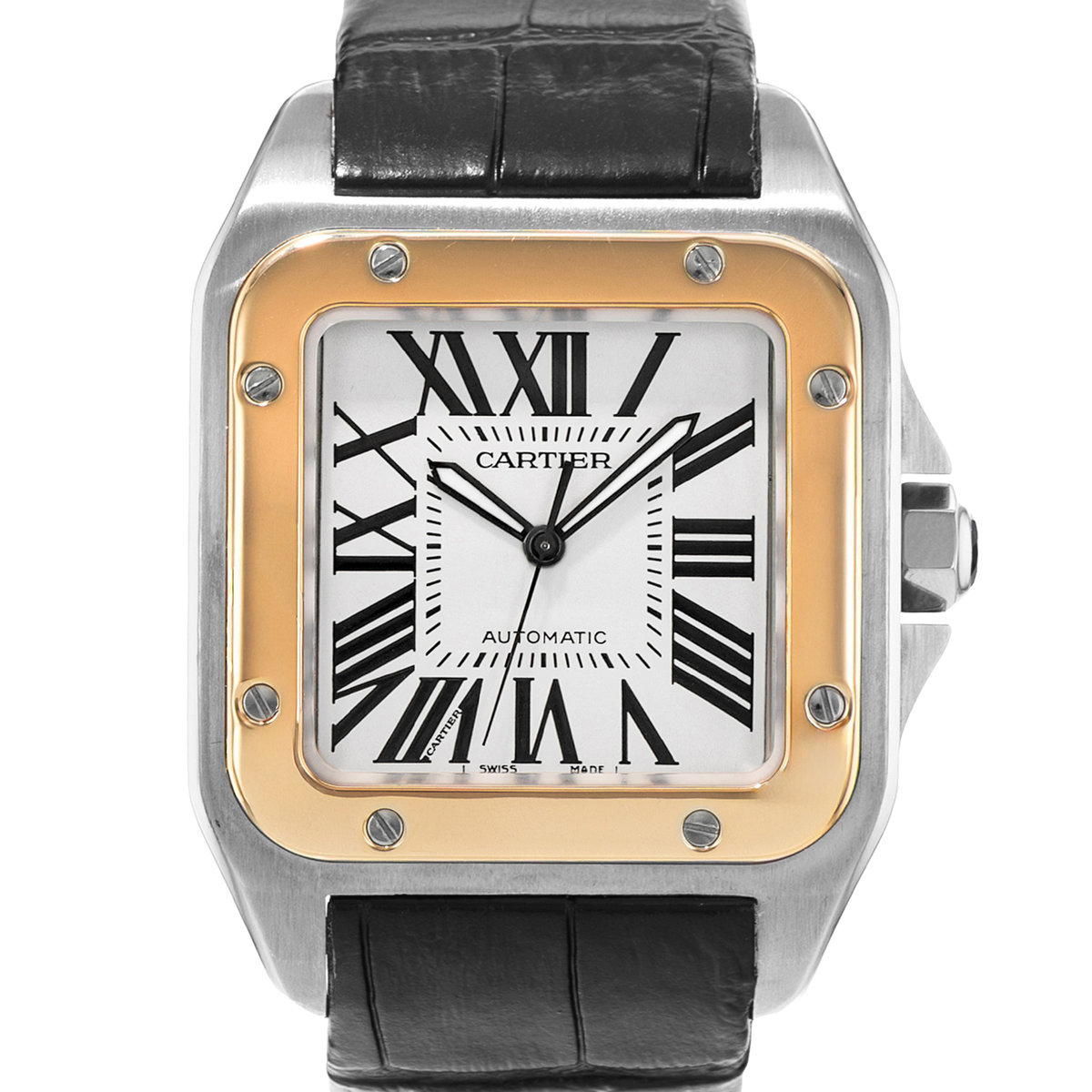 Cartier Santos 100 W20072X7 2656 38mm Silver Roman Steel Gold Mens Watch 2015