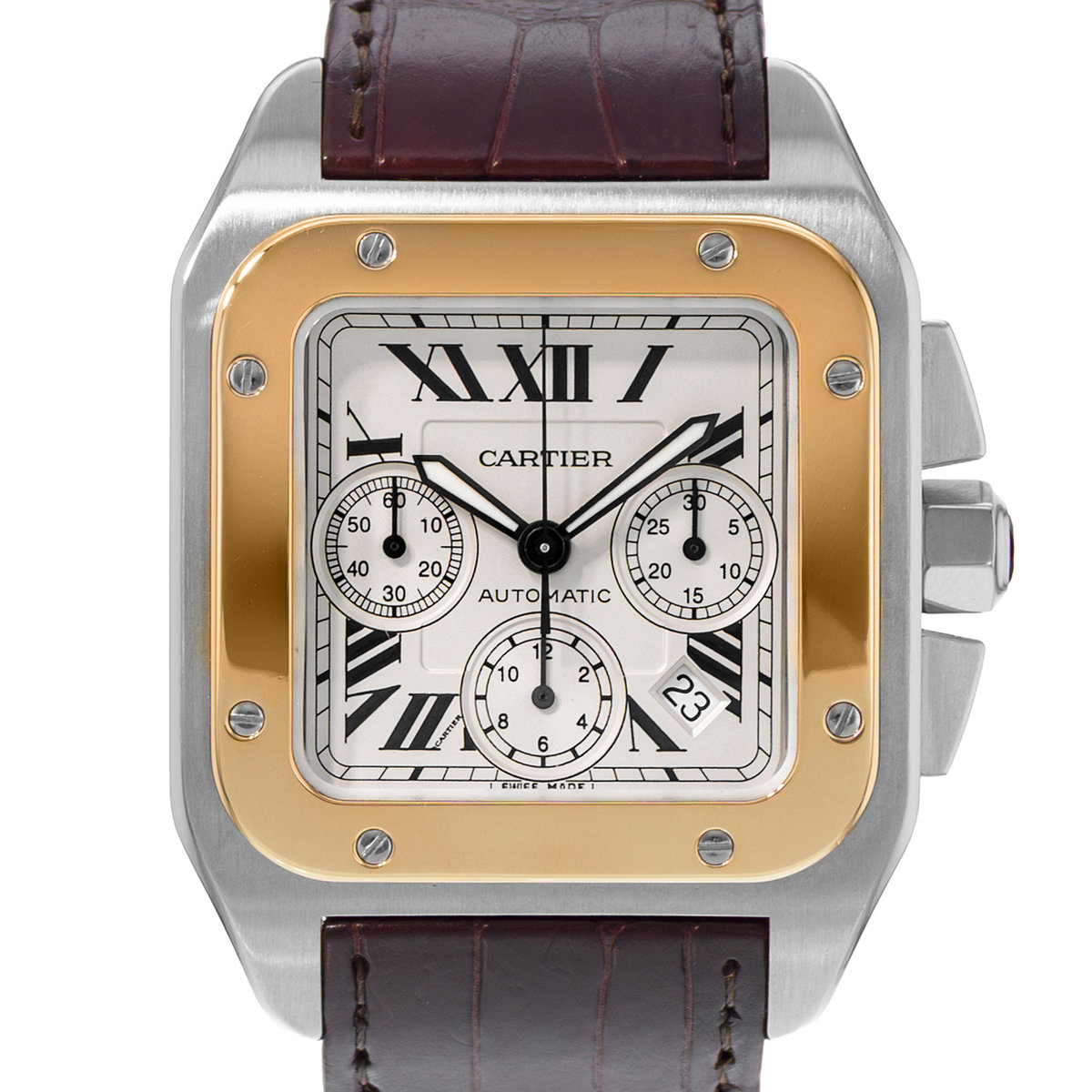 Cartier Santos 100 W20091X7 2740 42mm Silver Roman Steel Gold Mens Watch 2015