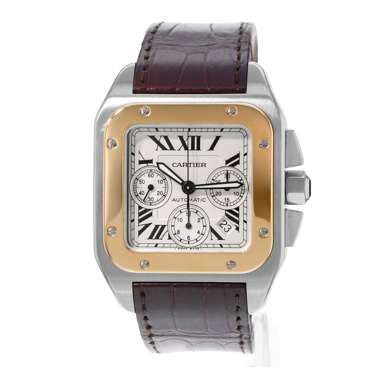 Cartier Santos 100 W20091X7 2740 42mm Silver Roman Steel Gold Mens Watch 2015