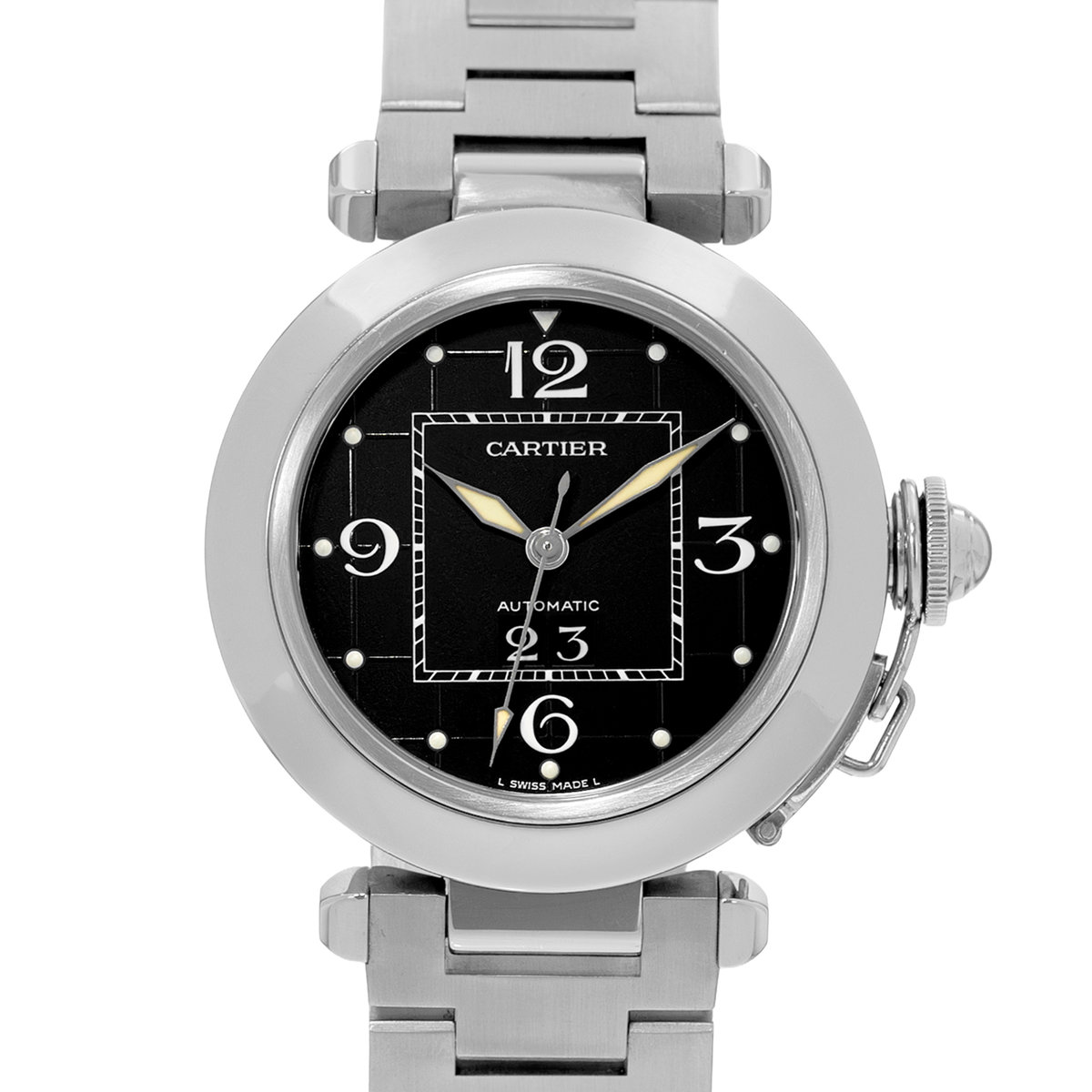 Cartier Pasha C W31053M7 2475 35mm Black Big Date Arabic Steel Mens Watch 2004