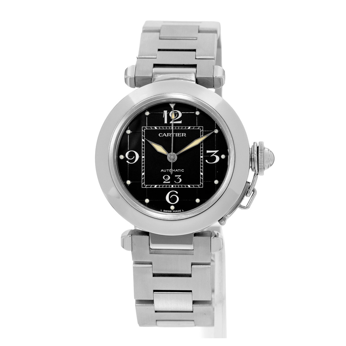 Cartier Pasha C W31053M7 2475 35mm Black Big Date Arabic Steel Mens Watch 2004