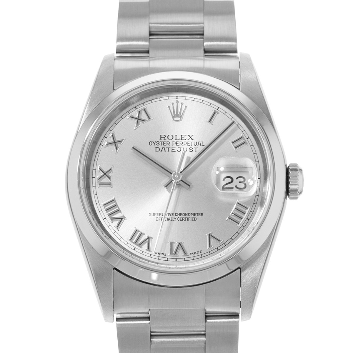 Rolex Datejust 36 16200 Silver Roman Steel Oyster Automatic Mens Watch 2003