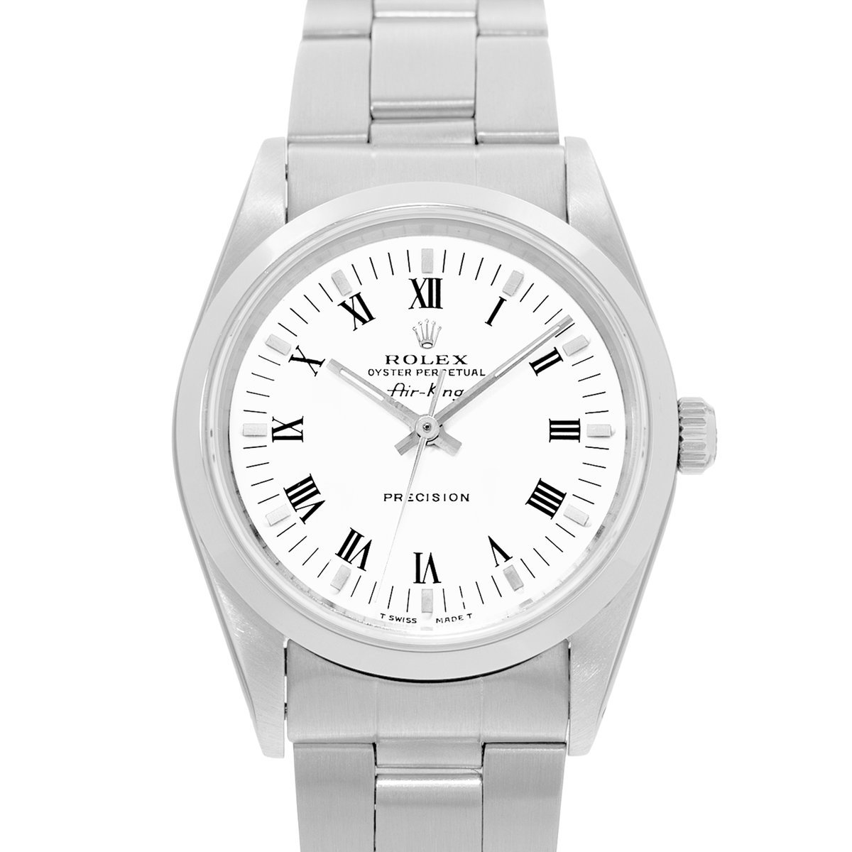 Rolex Air King 34 14000 White Roman Steel Smooth Automatic Mens Watch 1990