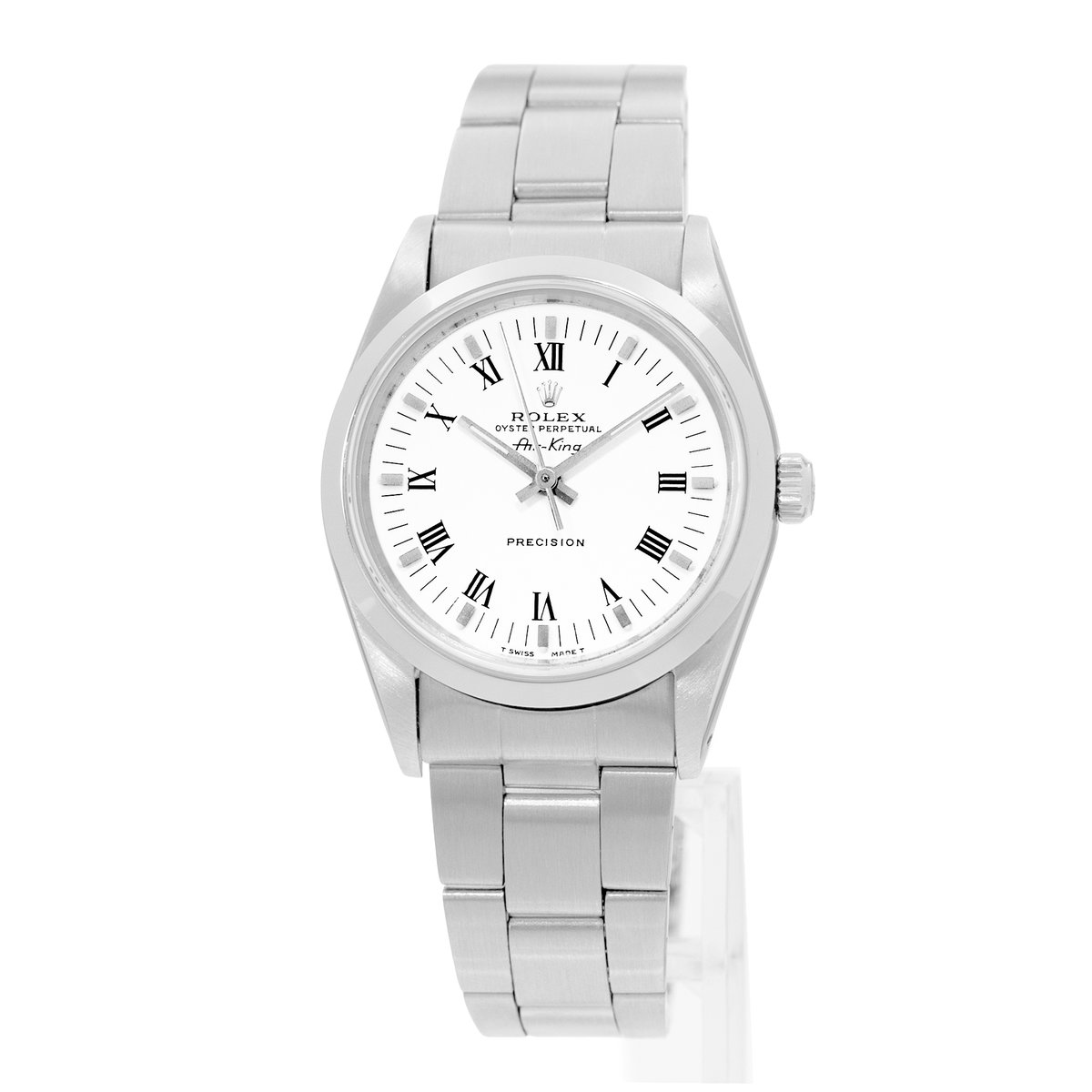 Rolex Air King 34 14000 White Roman Steel Smooth Automatic Mens Watch 1990