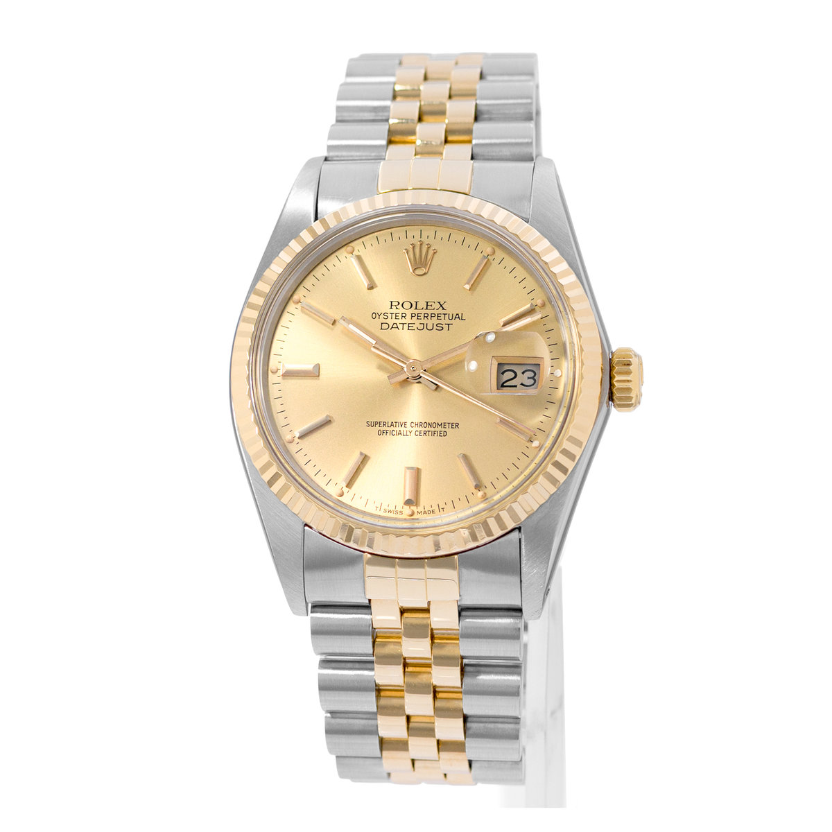 Rolex Datejust 36 16013 Vintage Yellow Stick Steel Gold Jubilee Mens Watch 1985