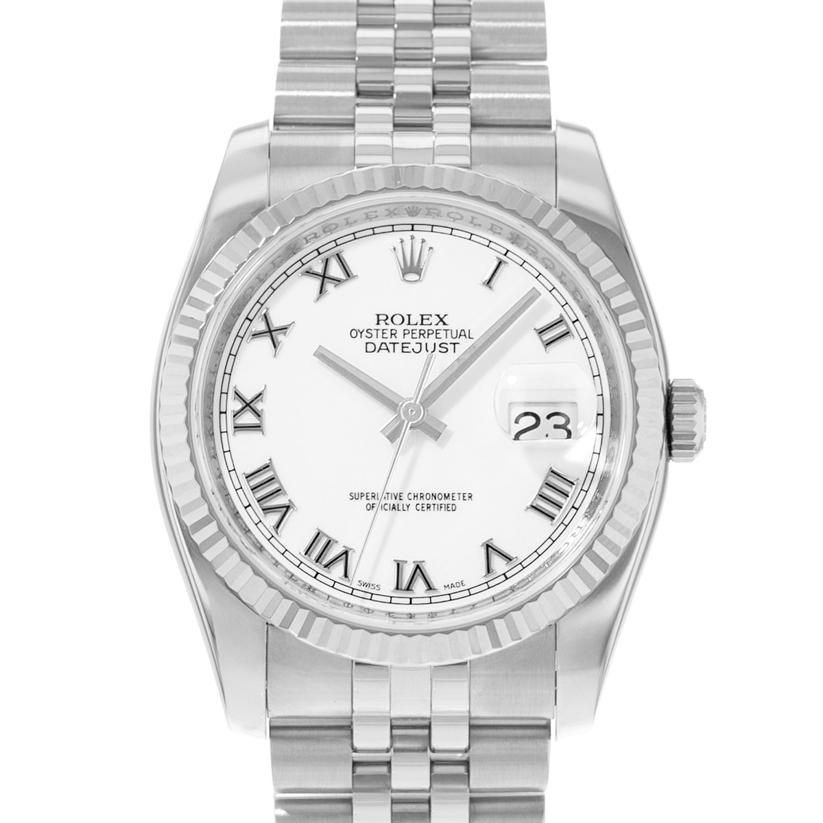 Rolex Datejust 36 116234 White Roman Steel Fluted White Gold Mens Watch 2006