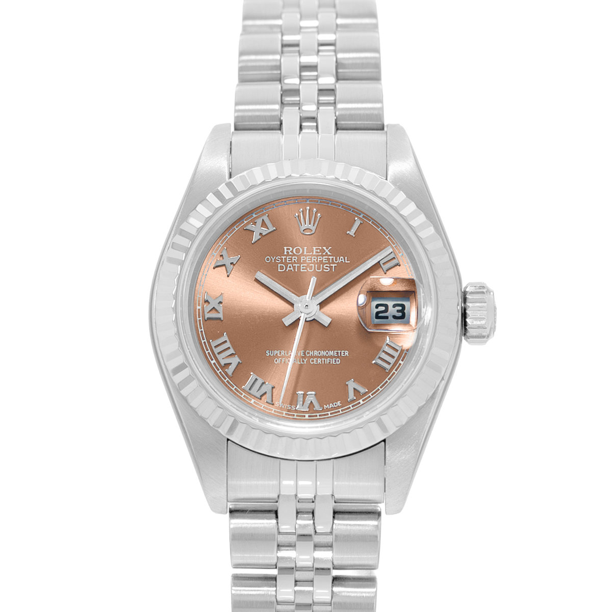 Rolex Datejust 26 79174 Pink Bronze Patina Fluted White Gold Ladies Watch 2003