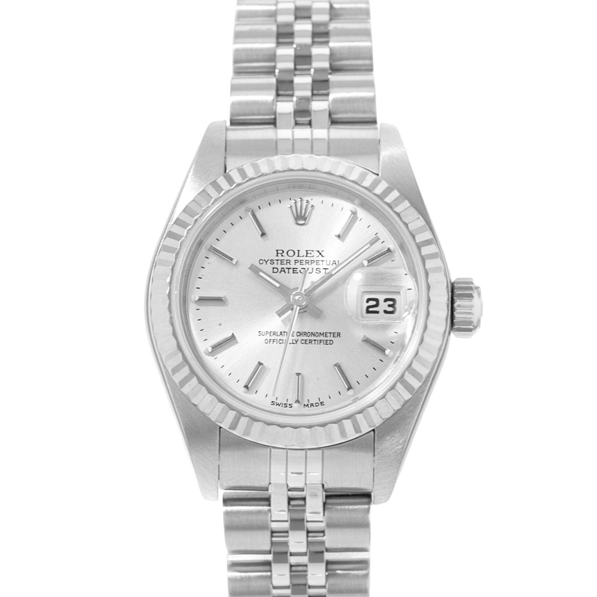 Rolex Datejust 26 79174 Silver Index Fluted Steel White Gold Ladies Watch 2004