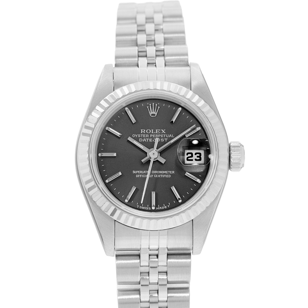 Rolex Datejust 26 69174 Grey Index Fluted Steel Gold Jubilee Ladies Watch 1998