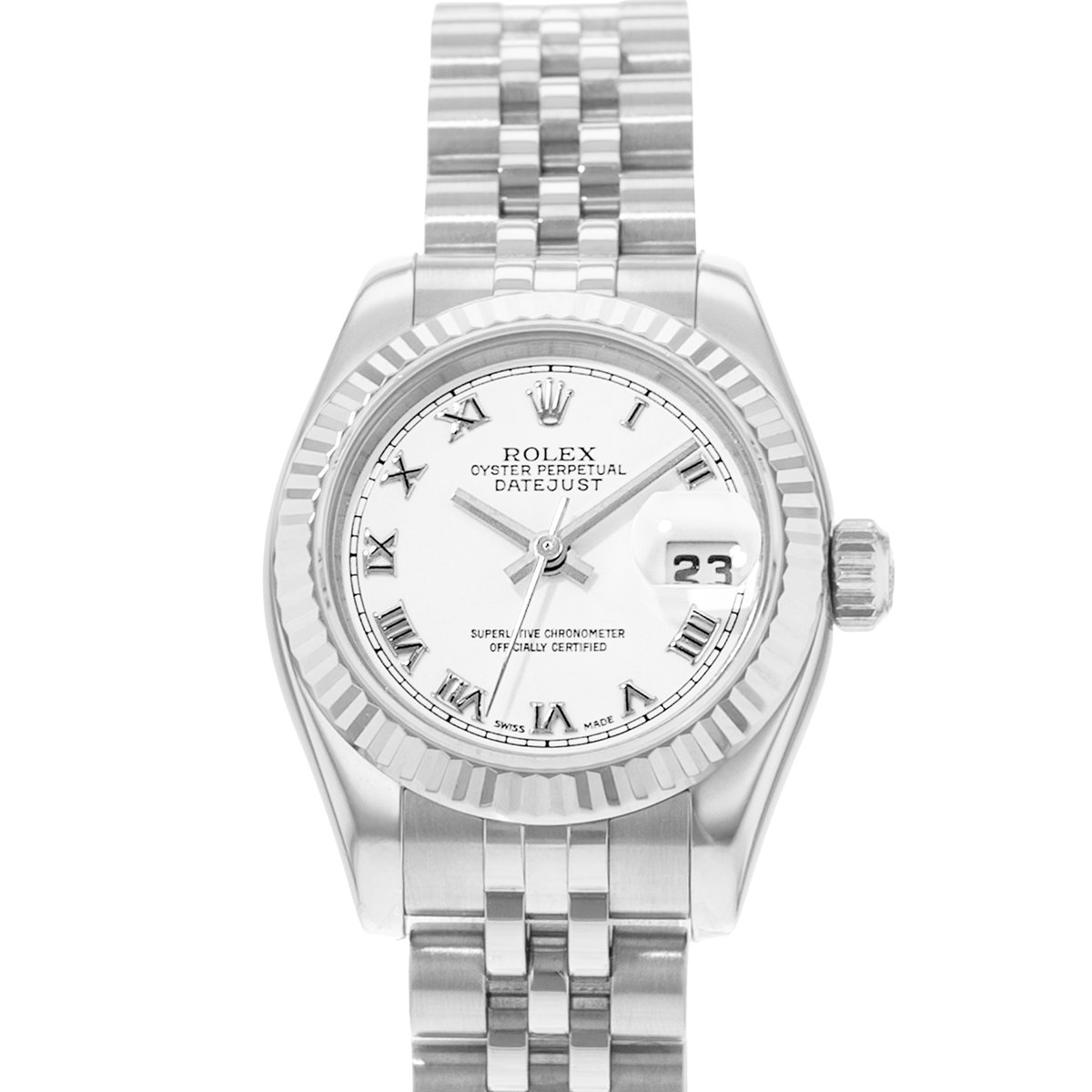 Rolex Datejust 26 179174 White Roman Fluted Steel Gold Jubilee Ladies Watch 2006