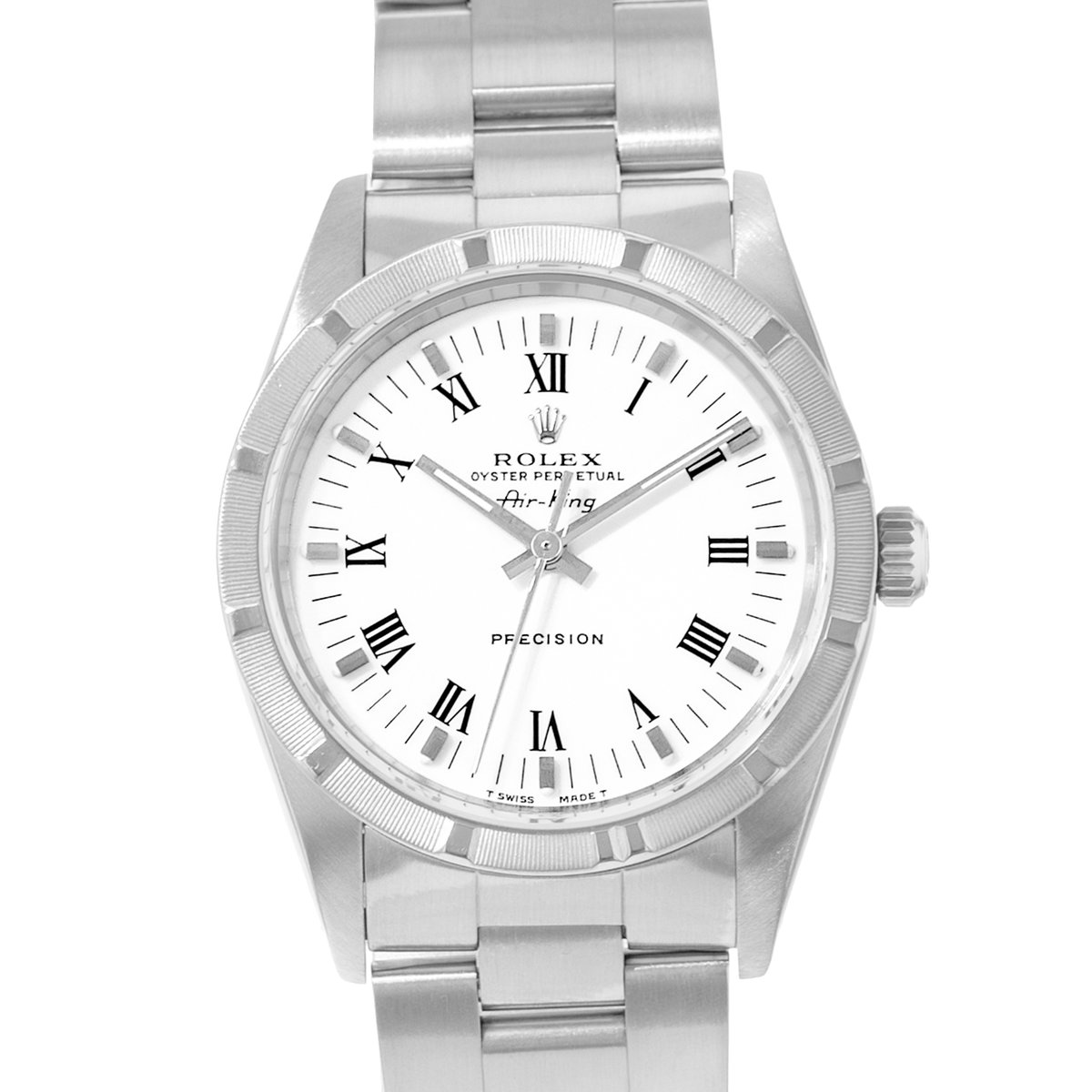Rolex Air King 34 14010 White Roman Engine Turned Steel Oyster Mens Watch 1991