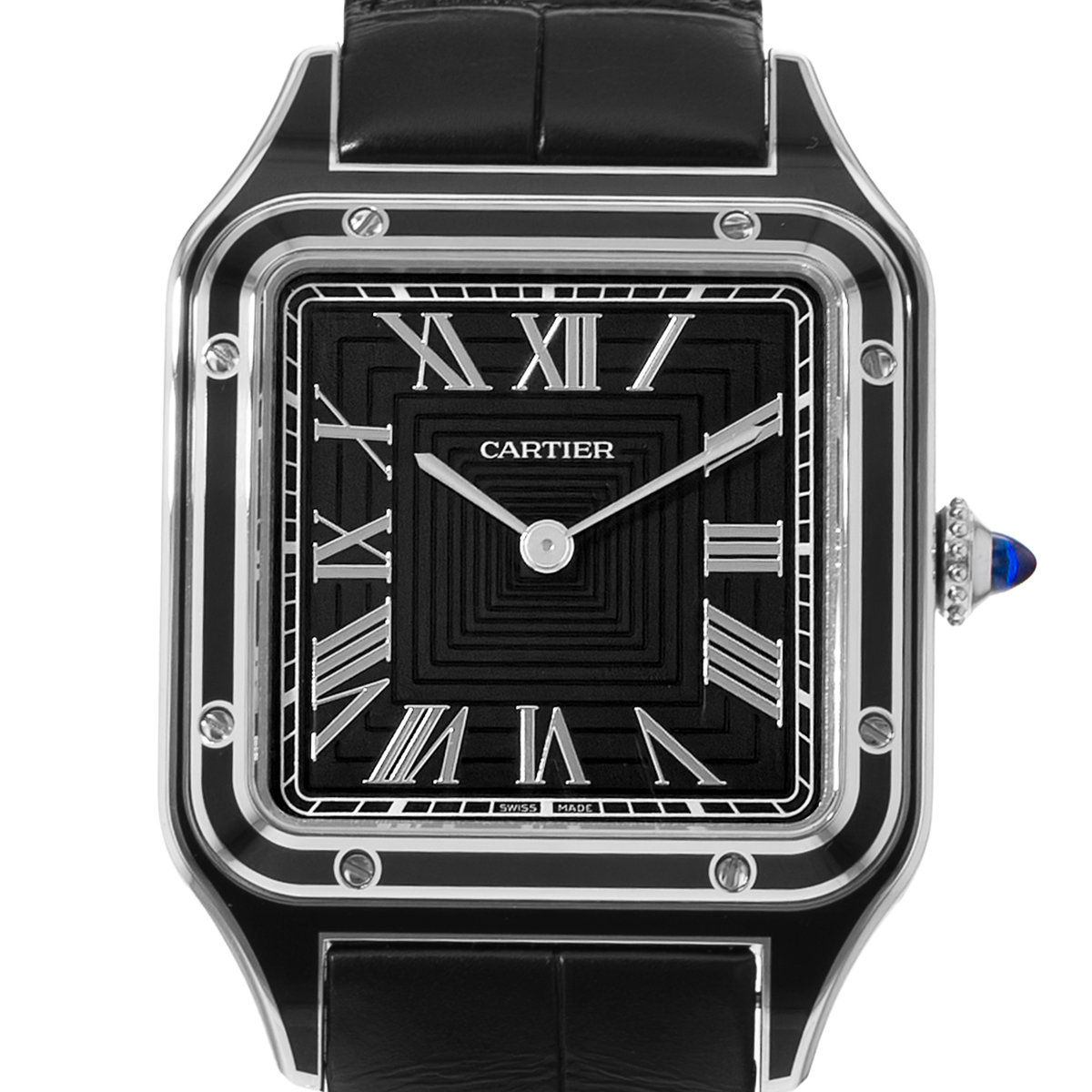 Cartier Santos Dumont WSSA0046 4298 43mm Black Lacquer Roman Steel Mens Watch