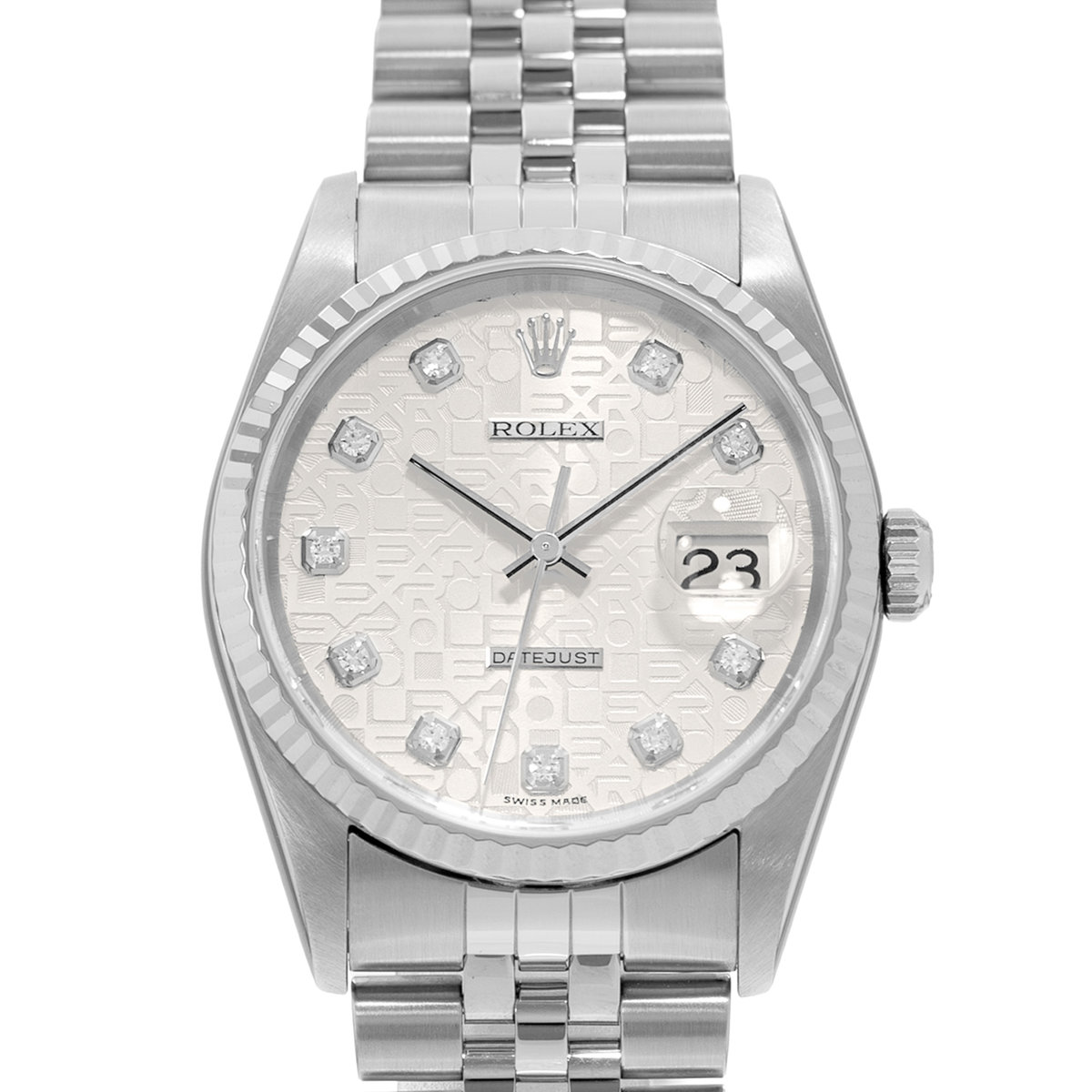Rolex Datejust 36 16234 Silver Diamond Jubilee Steel White Gold Mens Watch 2002