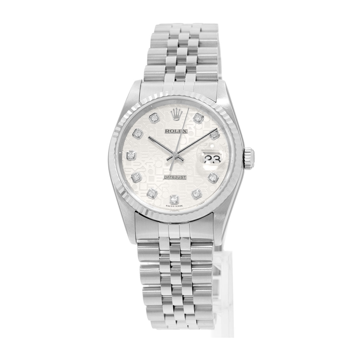 Rolex Datejust 36 16234 Silver Diamond Jubilee Steel White Gold Mens Watch 2002