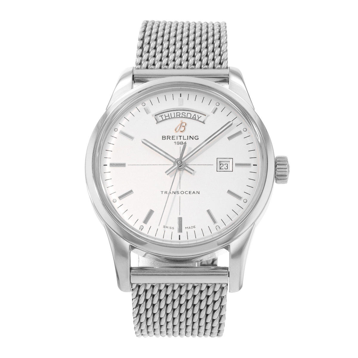 Breitling Transocean Day & Date A45310 Silver Dial 43