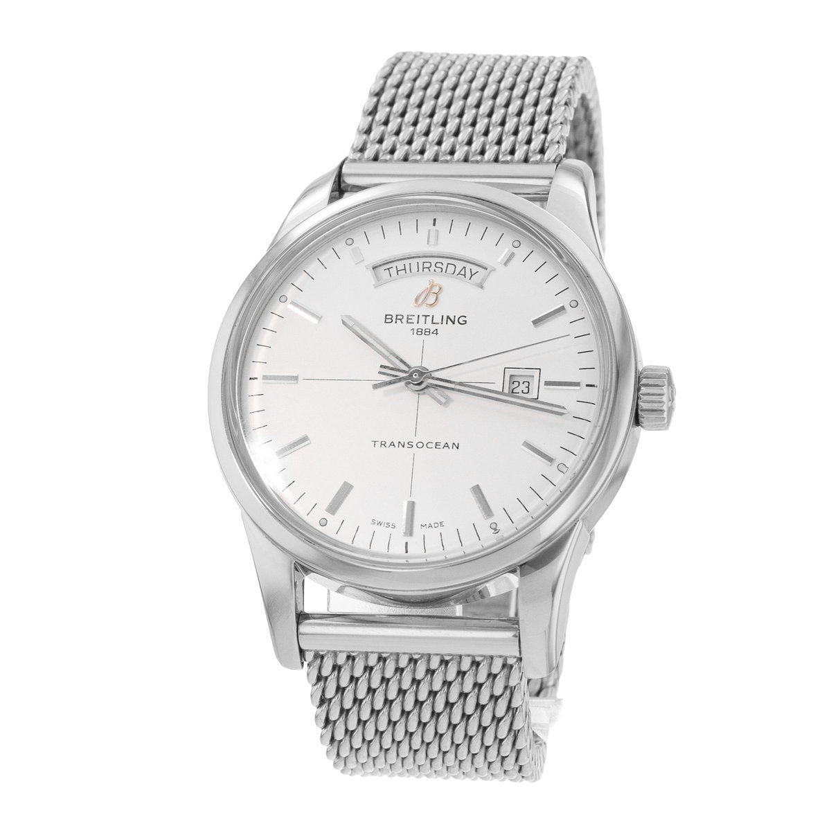 Breitling Transocean Day & Date A45310 Silver Dial 43