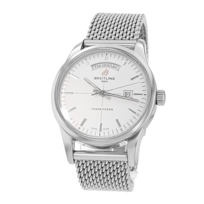 Breitling Transocean Day & Date A45310 Silver Dial 43