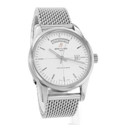 Breitling Transocean Day & Date A45310 Silver Dial 43